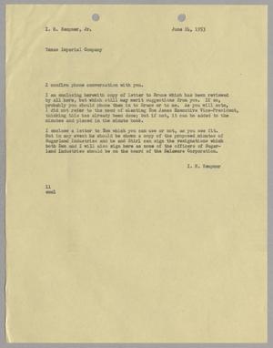 [Letter from Isaac Herbert Kempner to Isaac Herbert Kempner Jr., June 24, 1953]