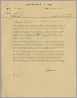 [Letter from Isaac Herbert Kempner Jr., to Isaac Herbert Kempner, September 28, 1953]