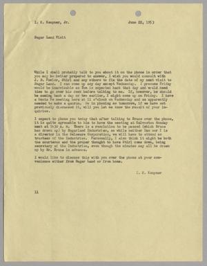 [Letter from Isaac Herbert Kempner to Isaac Herbert Kempner Jr., June 22, 1953]