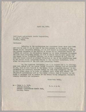 Primary view of object titled '[Letter from G. D. Ulrich to Gulf Coast Agricultural Credit Corporation, April 14, 1932]'.