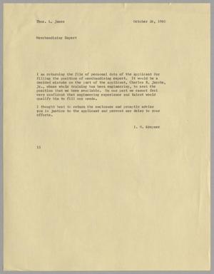 Primary view of object titled '[Letter from Isaac Herbert Kempner to Thomas Leroy James, October 26, 1960]'.