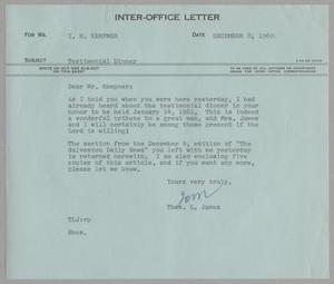 [Letter from Thomas Leroy James to Isaac Herbert Kempner, December 8, 1960]