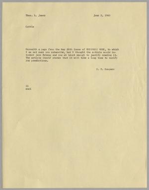 [Letter from Isaac Herbert Kempner to Thomas Leroy James, June 6, 1960]