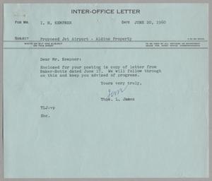 [Letter from Thomas Leroy James to Isaac Herbert Kempner, June 20, 1960]
