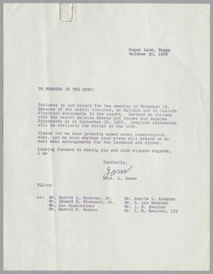 [Letter from Thomas Leroy James to Members of the Keys, October 30, 1964]