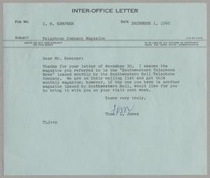 [Letter from Thomas Leroy James to Isaac Herbert Kempner, December 1, 1960]