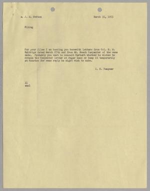 [Letter from I. H. Kempner to J. M. Sutton, March 31, 1953]