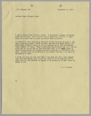 [Letter from Isaac Herbert Kempner to Isaac Herbert Kempner Jr., September 17, 1953]
