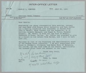 [Letter from Thomas Leroy James to Harris Leon Kempner, July 29, 1960]