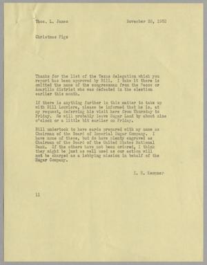 [Letter from Isaac Herbert Kempner to Thomas Leroy James, November 28, 1962]