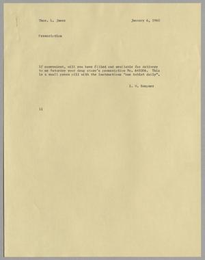 [Letter from Isaac Herbert Kempner to Thomas Leroy James, January 6, 1960]