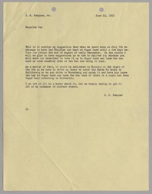 [Letter from Isaac Herbert Kempner to Isaac Herbert Kempner Jr., June 23, 1953]
