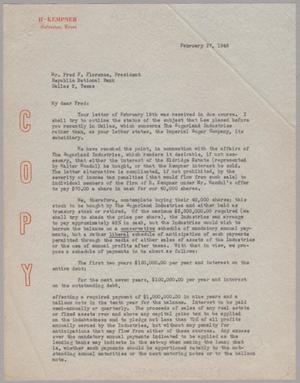 [Letter from I. H. Kempner to Fred F. Florence, February 27, 1946]