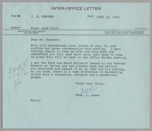 [Letter from Thomas Leroy James to Isaac Herbert Kempner, July 19, 1960]