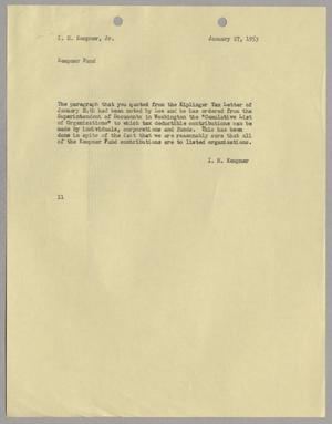 [Letter from I. H. Kempner to I. H. Kempner, Jr., January 27, 1953]