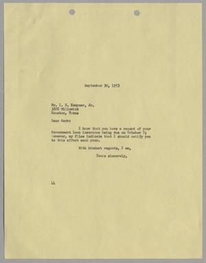 [Letter from A. H. Blackshear Jr. to Isaac Herbert Kempner Jr., September 30, 1953]