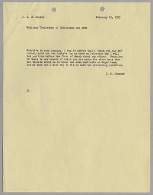 [Letter from I. H. Kempner to J. M. Sutton, February 18, 1953]