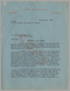 [Letter from Baker, Botts, Andrews & Wharton to Sugarland Industries, February 13, 1933]