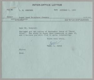 [Letter from Thomas Leroy James to Isaac Herbert Kempner, October 6, 1960]
