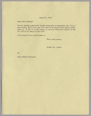 [Letter from Arthur M. Alpert to Gladys Kempner, August 8, 1963]