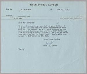 [Letter from Thomas Leroy James to Isaac Herbert Kempner, July 29, 1960]