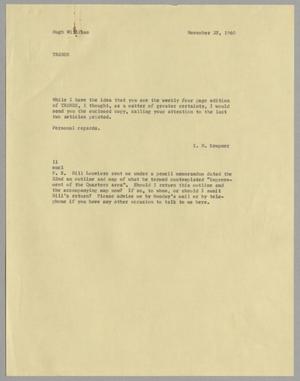 [Letter from Isaac Herberrt Kempner to Hugh L. Williams, November 25, 1960]