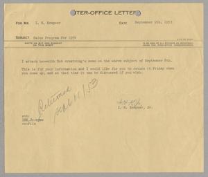 [Letter from Isaac Herbert Kempner Jr. to Isaac Herbert Kempner, September 9, 1953]