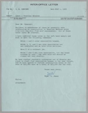 [Letter from Thomas Leroy James to Isaac Herbert Kempner, July 1, 1960]