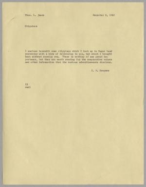 [Letter from Isaac Herbert Kempner to Thomas Leroy James, December 8, 1960]