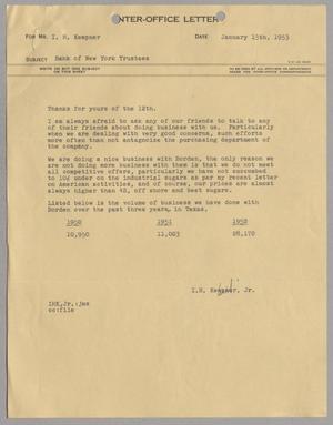 [Letter from I. H. Kempner, Jr. to I. H. Kempner, January 13, 1953]