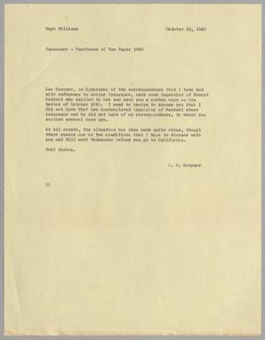 [Letter from Isaac Herbert Kempner to Hugh L. Williams, October 21, 1960]
