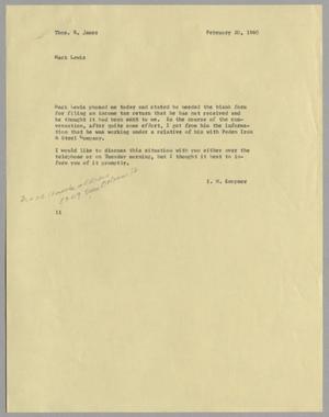 [Letter from Isaac Herbert Kempner to Thomas Leroy James, February 20, 1960]
