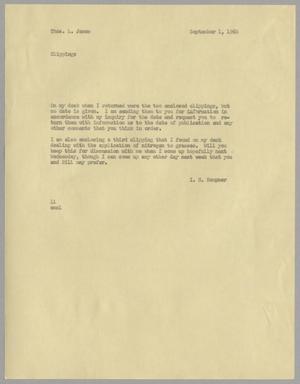 [Letter from Isaac Herbert Kempner to Thomas Leroy James, September 1, 1960]