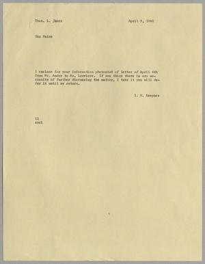 [Letter from Isaac Herbert Kempner to Thomas Leroy James, April 5, 1960]