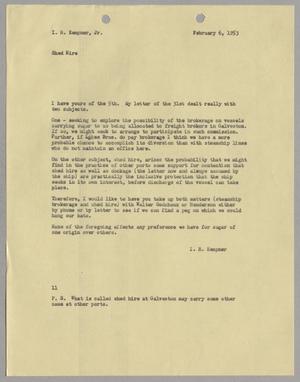 [Letter from I. H. Kempner to I. H. Kempner, Jr., February 6, 1953]