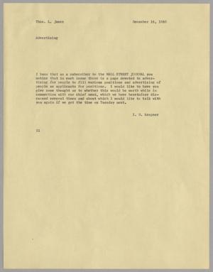 [Letter from Isaac Herbert Kempner to Thomas Leroy James, December 16, 1960]