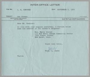 [Letter from Thomas Leroy James to Isaac Herbert Kempner, September 8, 1960]