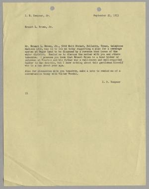 [Letter from Isaac Herbert Kempner to Isaac Herbert Kempner Jr., September 21, 1953]