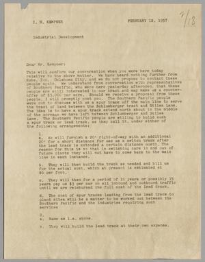 [Letter from Thomas Leroy James to Isaac Herbert Kempner, February 12, 1957]