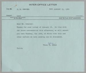 [Letter from Thomas Leroy James to Isaac Herbert Kempner, January 15, 1960]