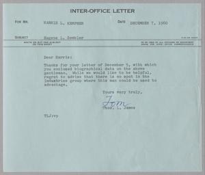 [Letter from Thomas Leroy James to Harris Leon Kempner, December 7, 1960]
