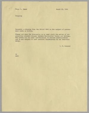 Primary view of object titled '[Letter from Isaac Herbert Kempner to Thomas Leroy James, March 23, 1960]'.