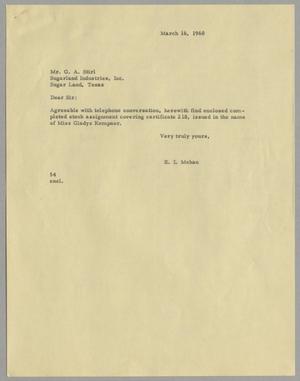 [Letter from R. I. Mehan to Gus A. Stirl, March 16, 1960]