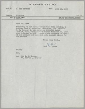[Letter from Thomas Leroy James to Robert Lee Kempner, June 13, 1960]