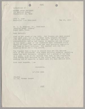 [Letter from John Lowe to Isaac Herbert Kempner Jr., May 21, 1953]