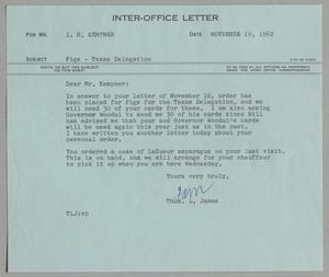 [Letter from Thomas Leroy James to Isaac Herbert Kempner, November 19, 1962]