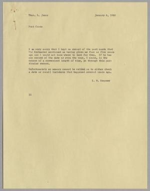 [Letter from Isaac Herbert Kempner to Thomas Leroy James, January 6, 1960]