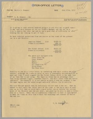 [Letter from Isaac Herbert Kempner Jr. to Harris Leon Kempner, July 27, 1953]