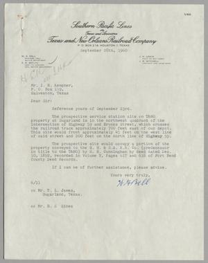[Letter from W. G. Bell to Isaac Herbert Kempner, September 28, 1960]