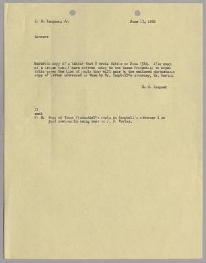 [Letter from Isaac Herbert Kempner to Isaac Herbert Kempner Jr., June 17, 1953]